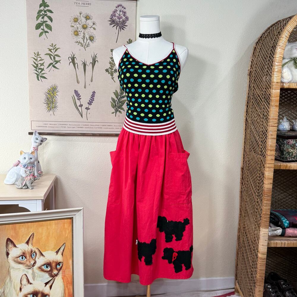 Vintage Red 50s Style Poodle Skirt Retro Mod Whimsy Twee Rockabilly Costume S